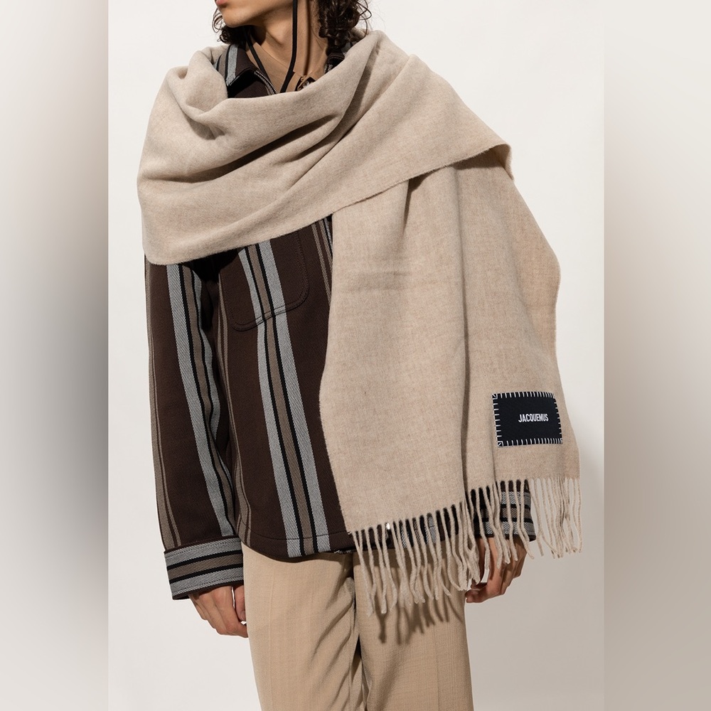 Jacquemus L Echarpe Logo Wool Fringe Scarf